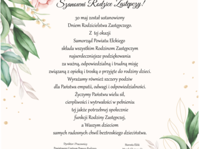 Życzenia z okazji Dnia Rodzicielstwa Zastępczego