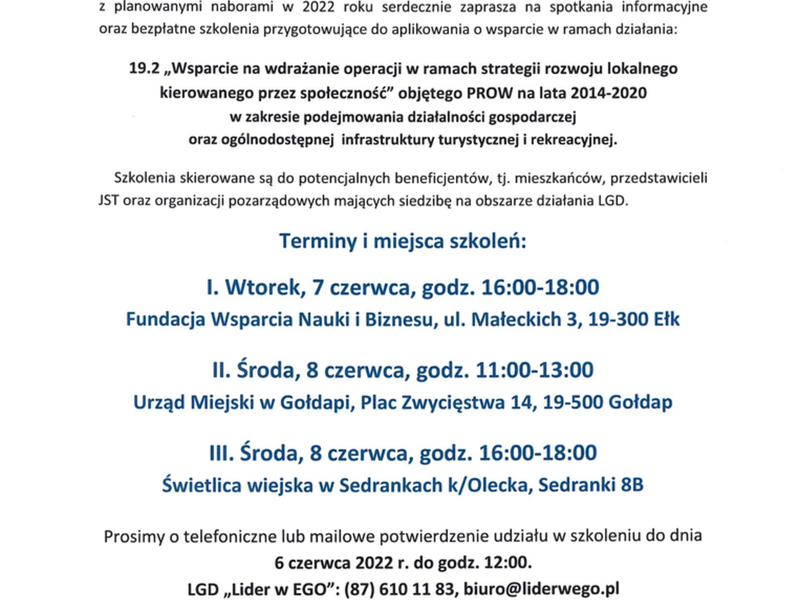 Informacja o szkoleniu
