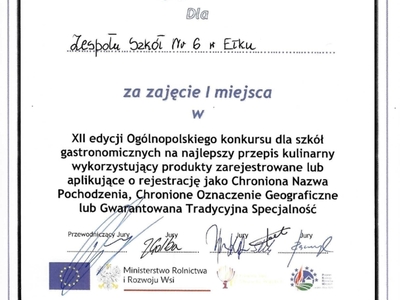 Sukcesy kulinarne uczniów ZS nr 6