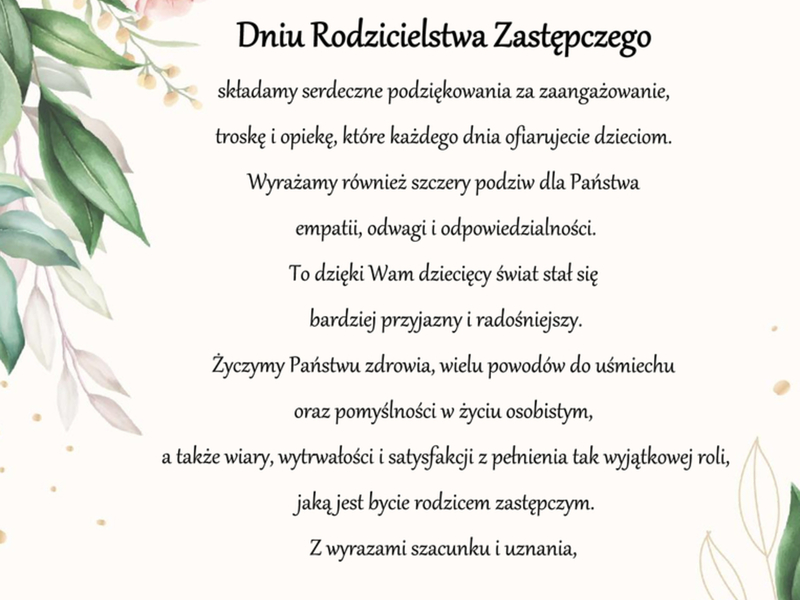 Życzenia z okazji Dnia Rodzicielstwa Zastępczego