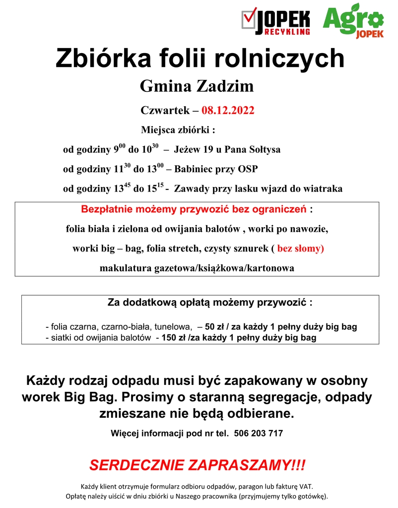 Zbiórka folii rolniczych
