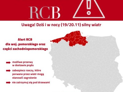 Uwaga Alert RCB – silny wiatr!