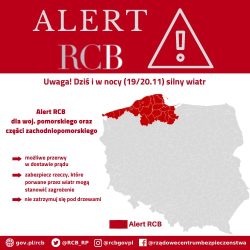
Uwaga Alert RCB – silny wiatr!
