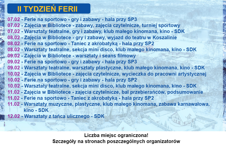 
Atrakcje na drugi tydzień ferii zimowych 2022
