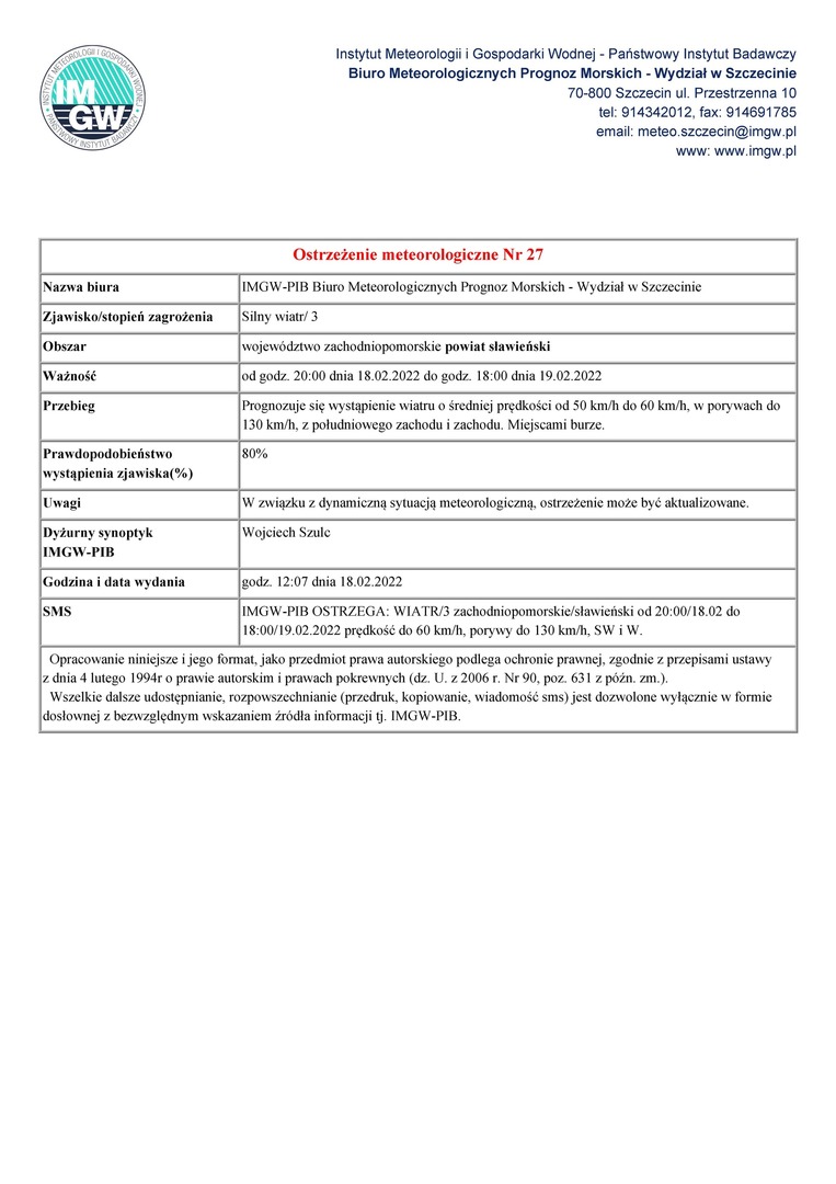 
Ostrzeżenie meteorologiczne
