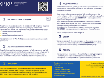 Ulotka dla uchodźców z Ukrainy [PL/EN/UA/RU]