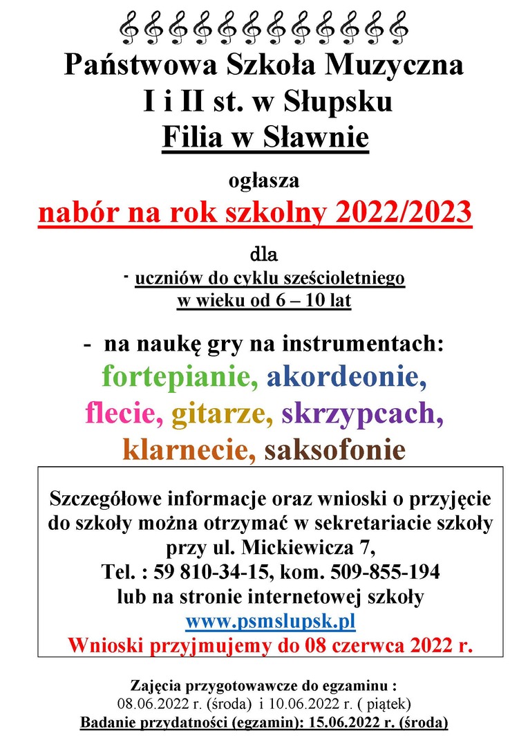 
Rekrutacja do PSM w Sławnie
