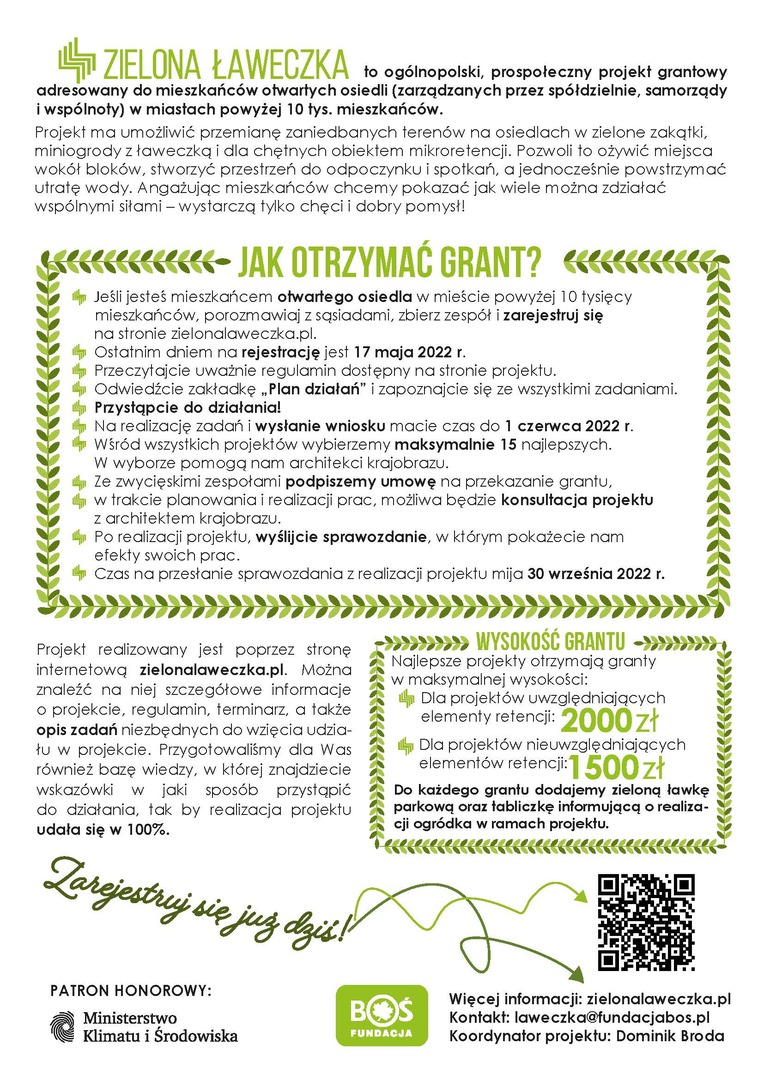 
Zielona Ławeczka – konkurs grantowy dla mieszkańców miast...

