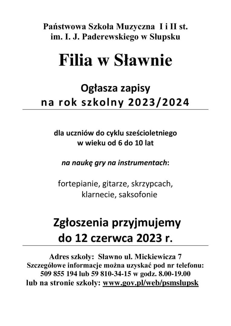
Nabór do Szkoły Muzycznej
