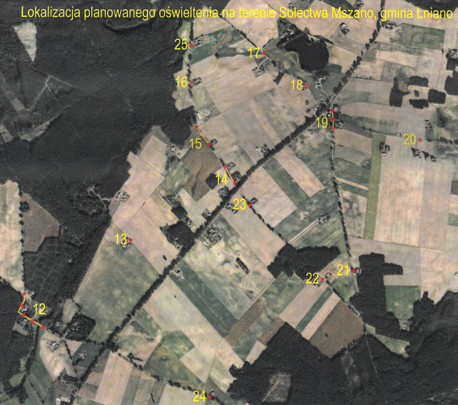 Prace związane z budową oświetlenia ulicznego w Sołectwach Brzemiona i Mszano - Mapa