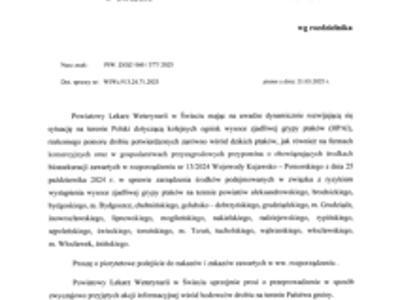 Przypomnienie - środki bioasekuracji w związku z ryzykiem wystąpienia wysoce zjadliwej grypy ptaków