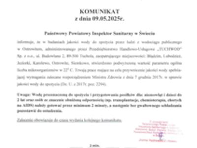 KOMUNIKAT - podwyższona wartość parametru ogólna liczba mikroorganizmów w 22°C