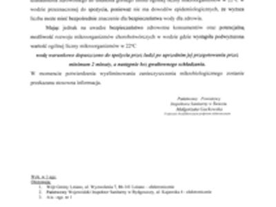 Komunikat Państwowego Powiatowego Inspektora Sanitarnego w Świeciu w sprawie badań wody przeznaczonej do spożycia przez ludzi z wodociągu publicznego w Ostrowitem