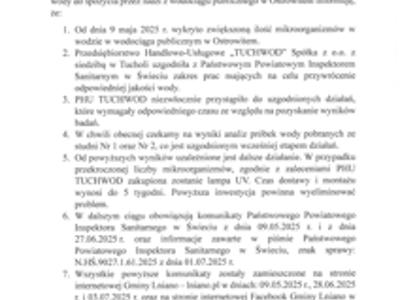 Komunikat w sprawie badań wody przeznaczonej do spożycia przez ludzi zx wodociągu publicznego w Ostrowitem
