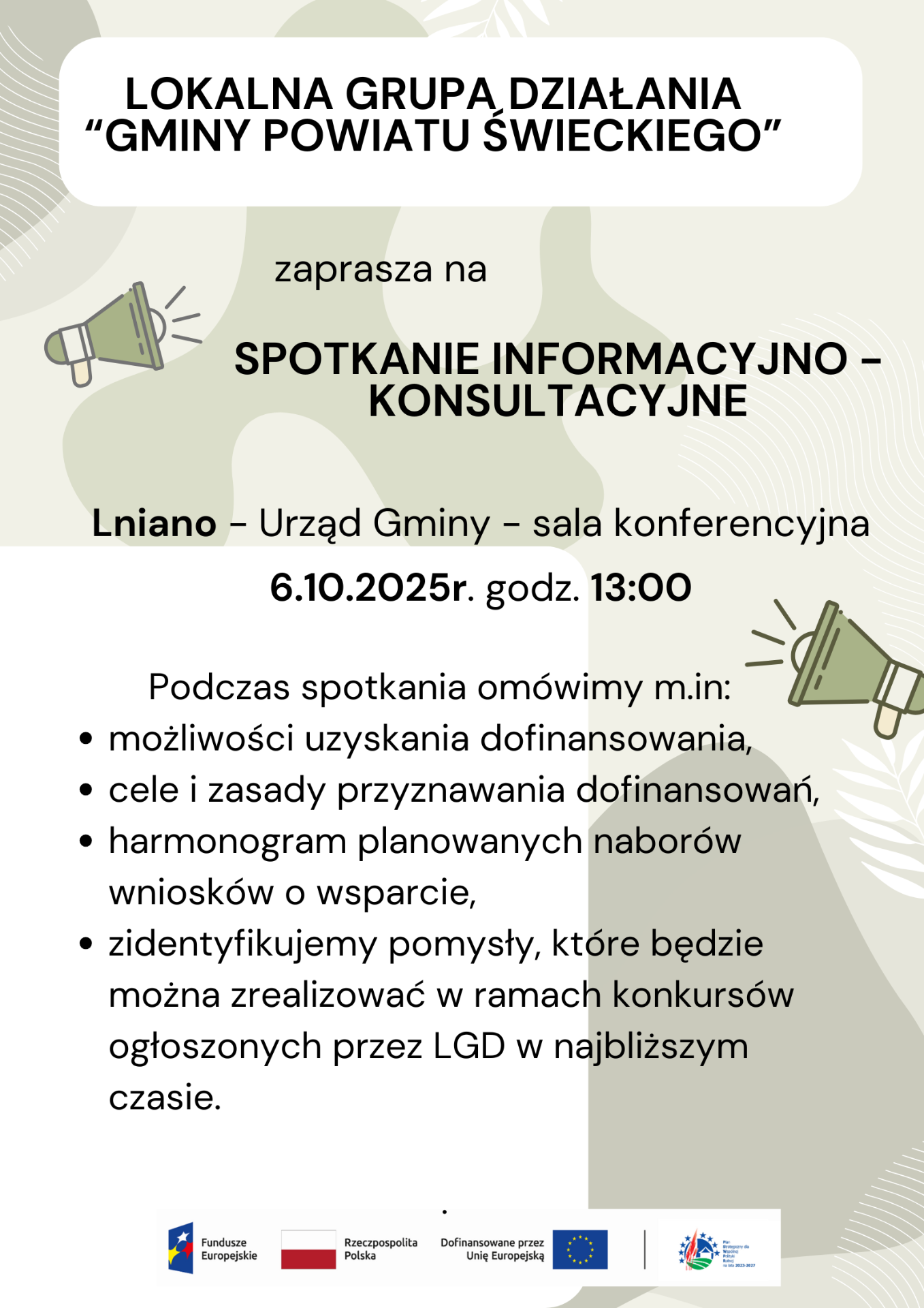 Spotkanie informacyjno - konsultacyjne - Lokalna Grupa Działania Gminy Powiatu Świeckiego