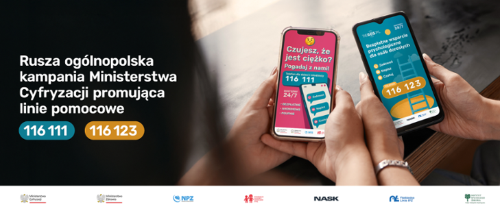 Dwie linie pomocy, jeden cel. Rusza ogólnopolska kampania Ministerstwa Cyfryzacji promująca numery telefonu 116 111 i 116 123