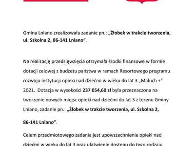 Tablica informacyjna zadania pt. Żłobek w trakcie tworzenia