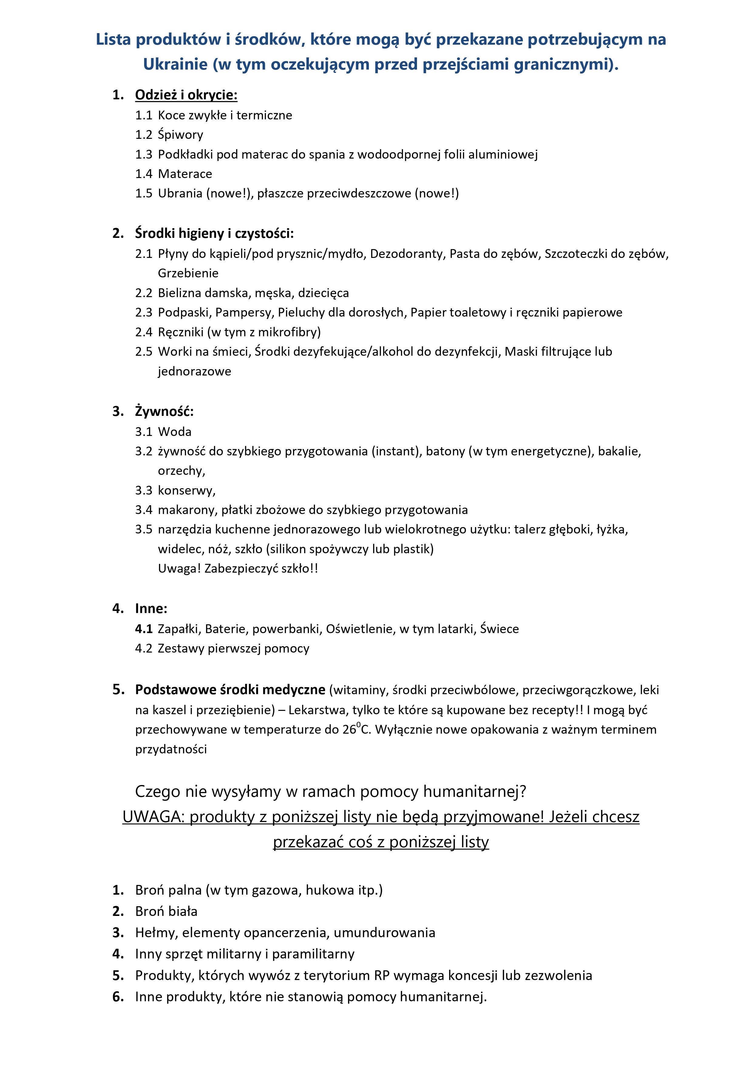 Lista pomocy rzeczowej