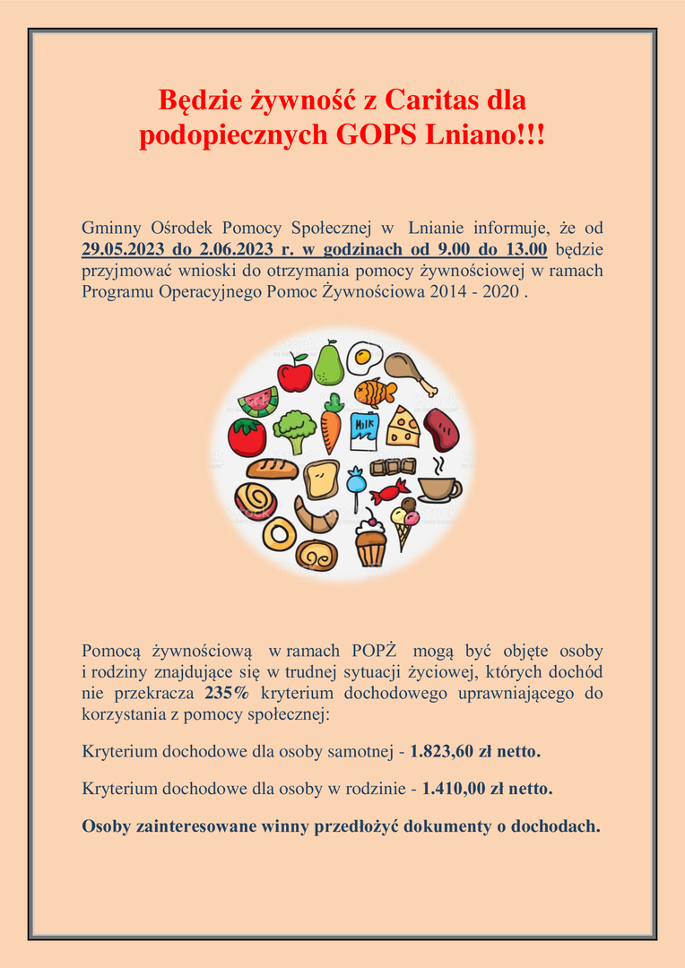 Będzie żywność z Caritas dla podopiecznych GOPS Lniano