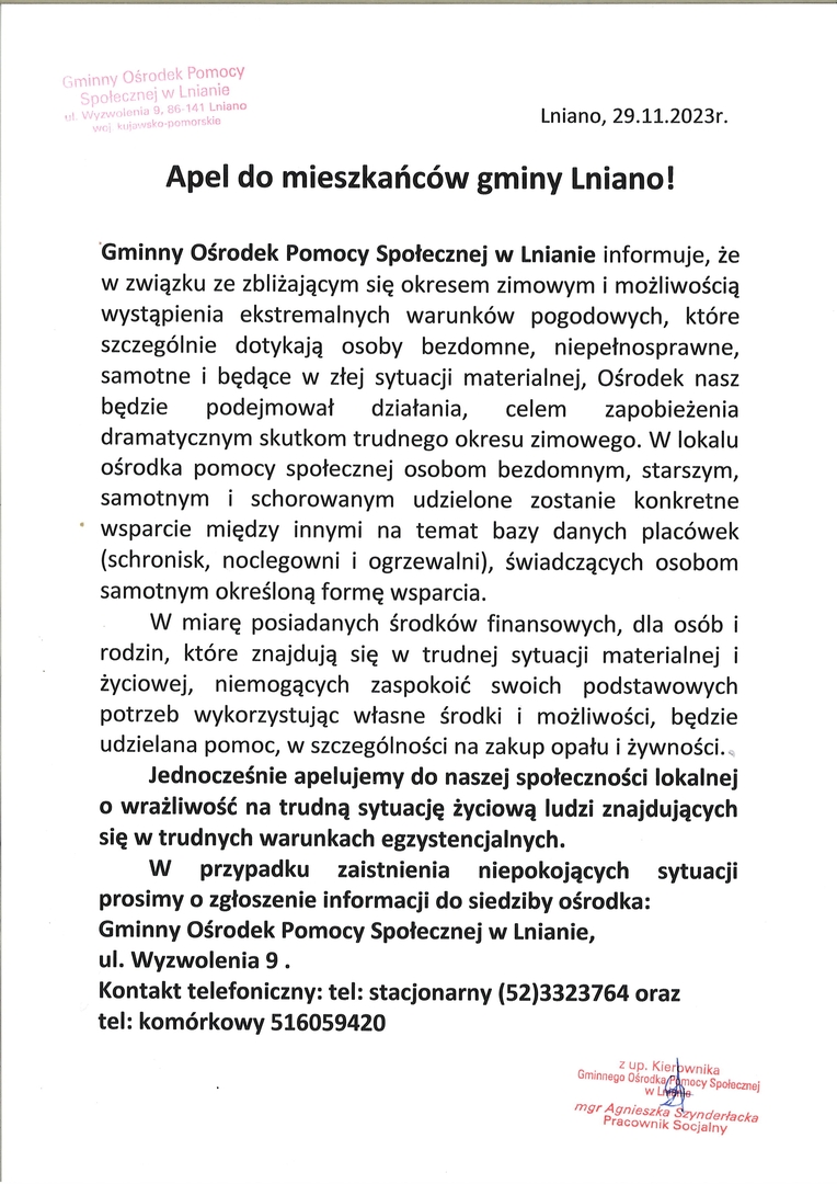 Apel do mieszkańców