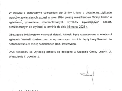 Utylizacja wyrobów zawierających azbest - zgłoszenia