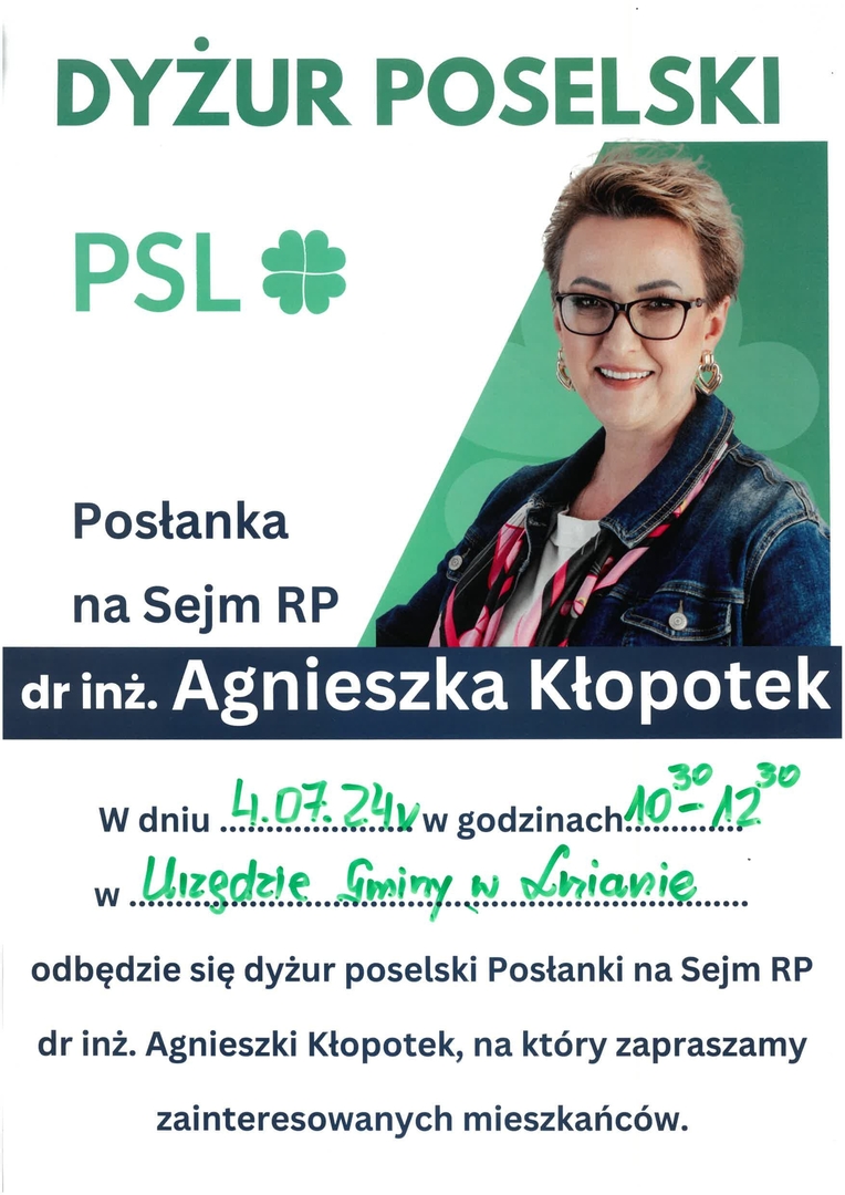 Dyżur Poselski PSL - plakat informacyjny