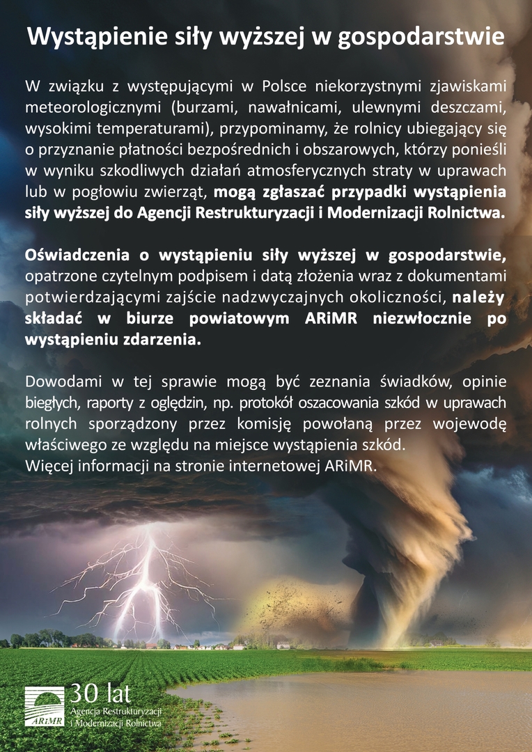 Wystąpienie siły wyższej w gospodarstwie
