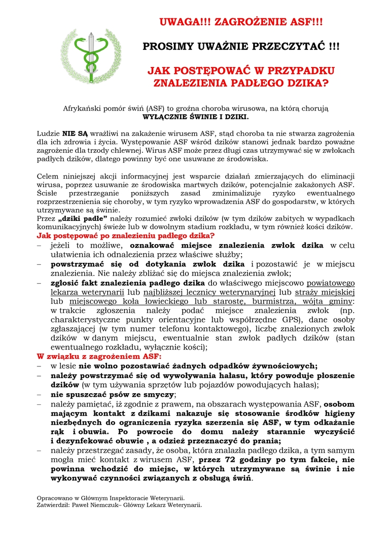 Jak postępować w przypadku znalezienia padłego dzika?