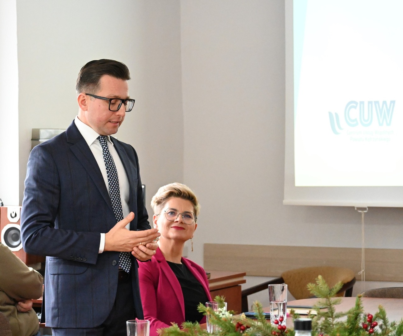 Starosta Kętrzyński wraz ze Starostą Węgorzewskim, głos zabiera Starosta Kętrzyński