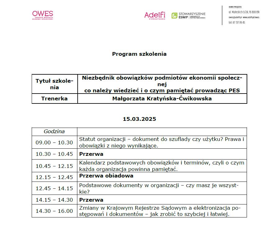 program szkolenia