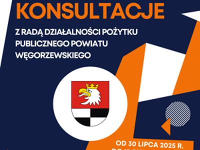 grafiki - napis konsultacje z Radą Działalności Pożytku Publicznego Powiatu Węgorzewskiego