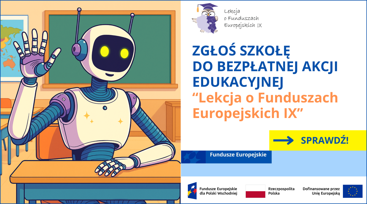 plakat robotyka - na plakacie robot po prawej stronie troche treści nawiązujace do tekstu w poście