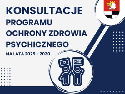 grafika - napis konsultacje Programu Ochrony Zdrowia Psychicznego na lata 2025-2030