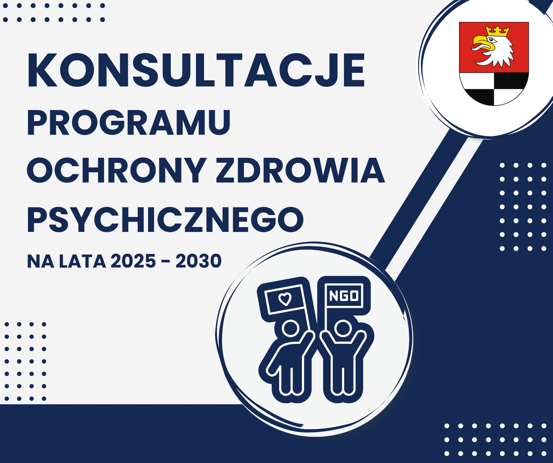 grafika - napis konsultacje Programu Ochrony Zdrowia Psychicznego na lata 2025-2030