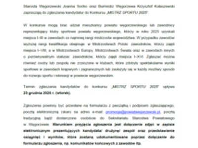 Ogłoszenie o Konkursie "Mistrz Sportu 2025"