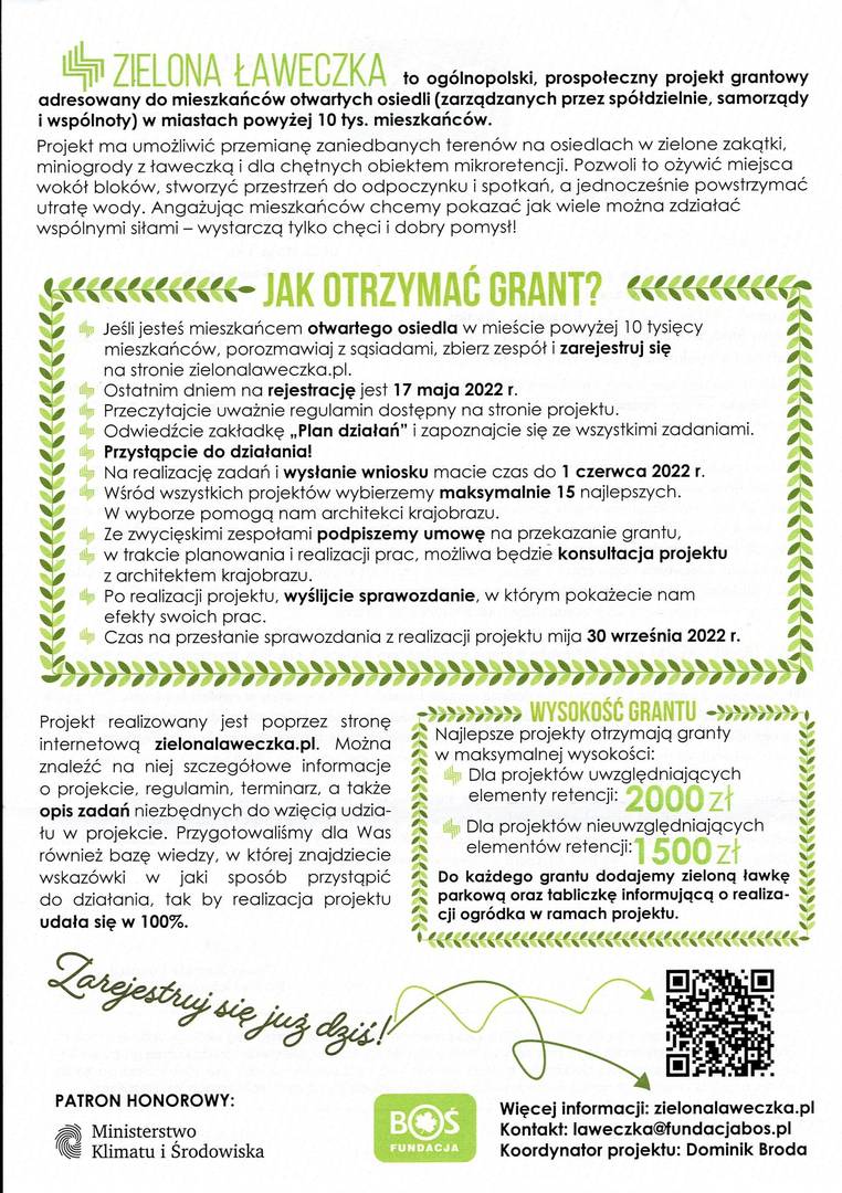 Informacja o konkursie "Zielona Ławeczka"