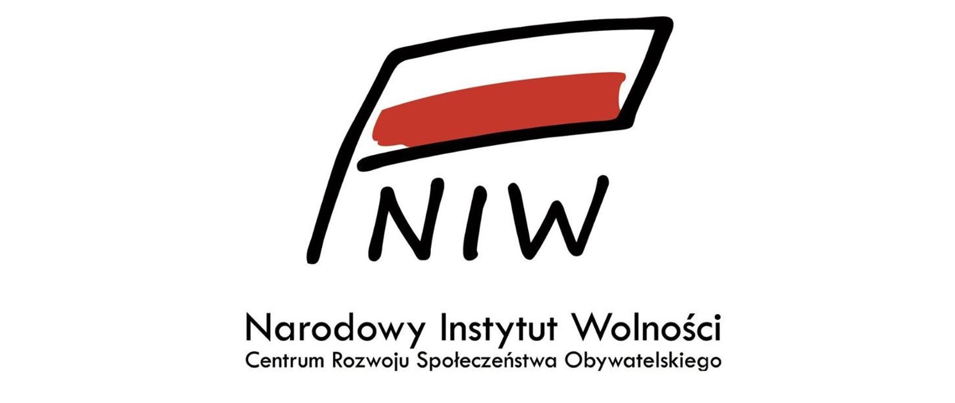 logo - flaga biało czerwona oraz napis NIW - Narodowy Instytut Wolności Centrum Rozwoju Społeczeństwa Obywatelskiego