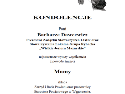 treść kondolencji - Pani Barbarze Dawcewicz z powodu śmierci Mamy