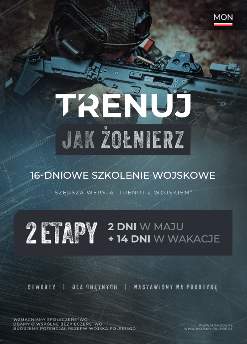 Plakat promujący wydarzenie ,,Trenuj jak żołnierz"