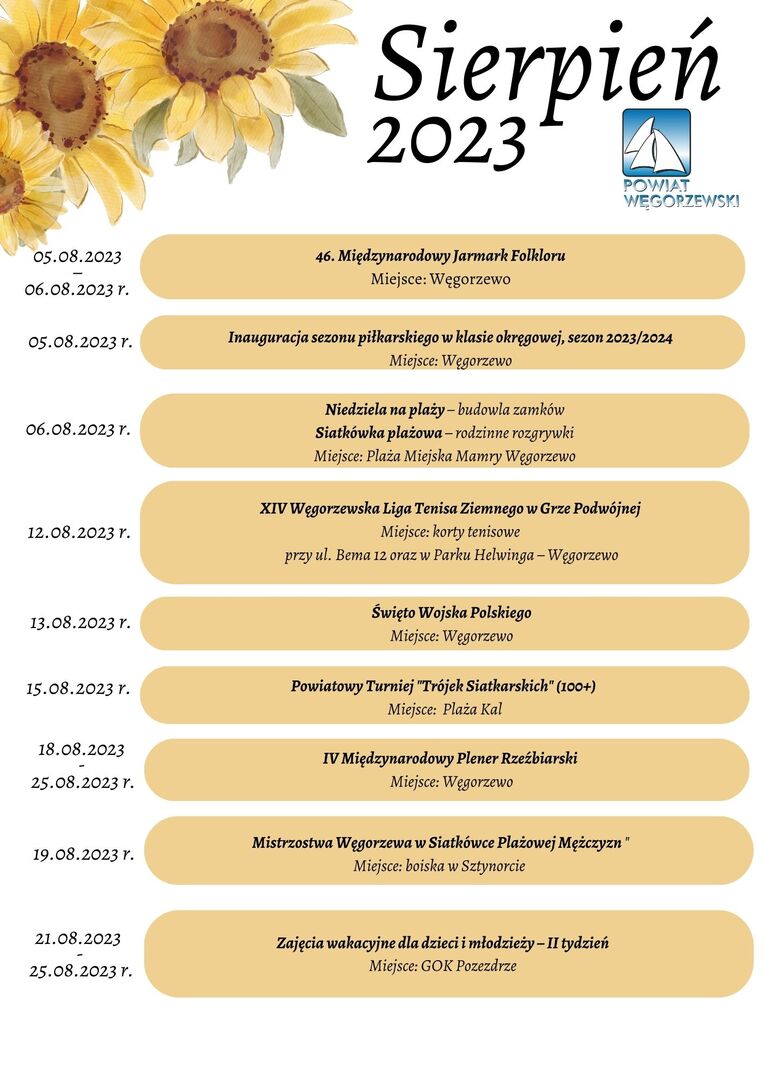 Kalendarz wydarzeń sierpień cz. 1