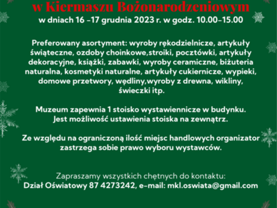 plakat dot. kiermaszu bożonarodzeniowego