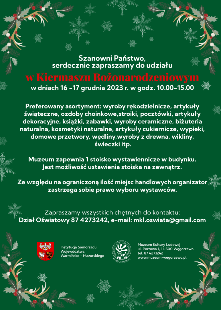 plakat dot. kiermaszu bożonarodzeniowego