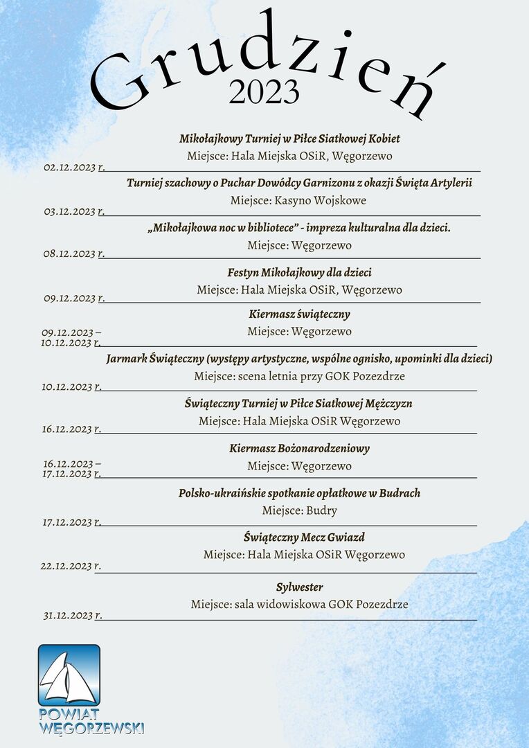 kalendarz na miesiąc grudzień