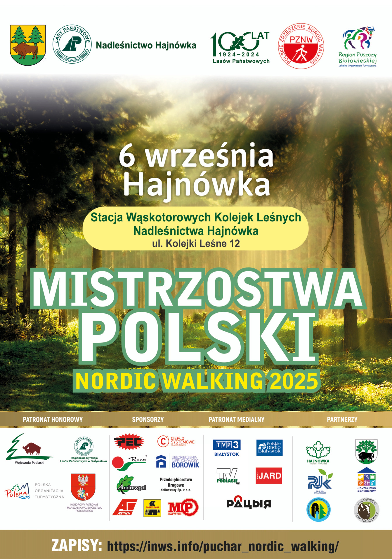 Plakat Mistrzostwa Polski Nordic Walking Hajnówka 2025
