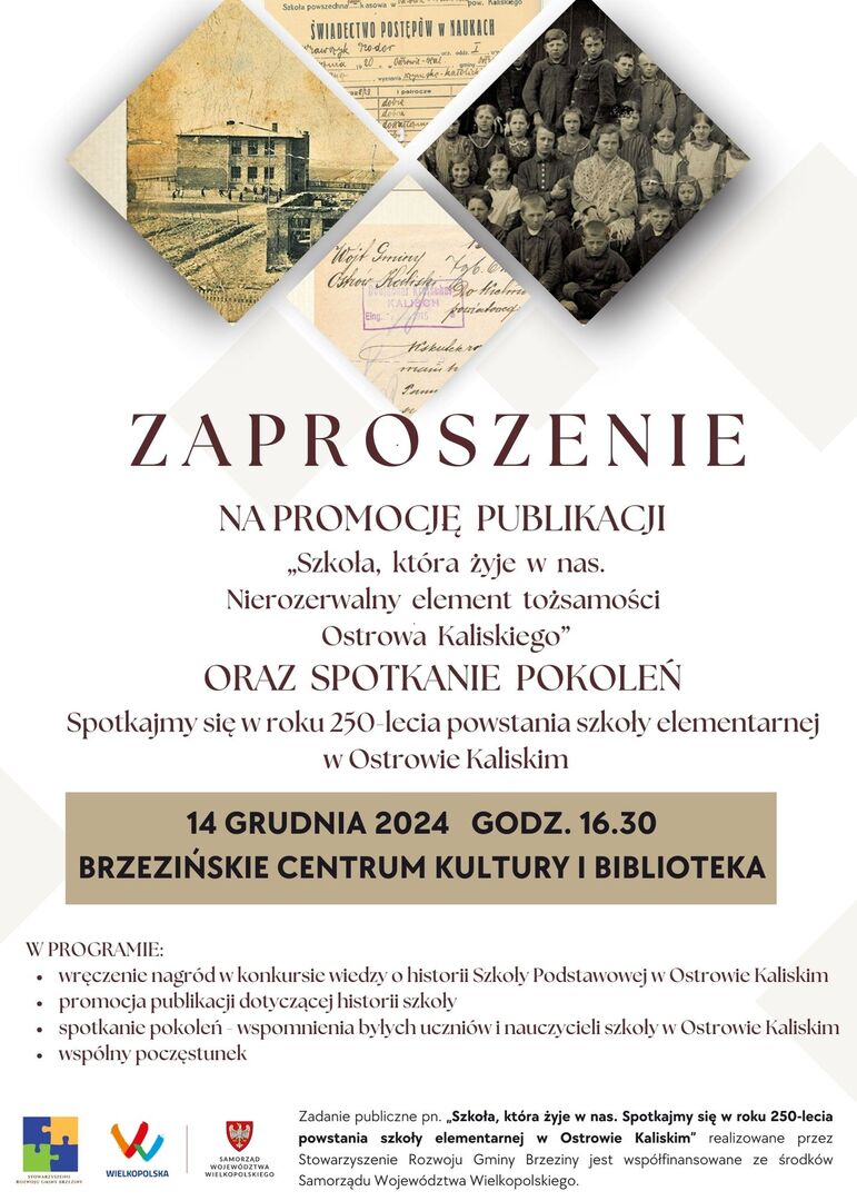 zaproszenie na promocję publikacji Szkoła, która żyje w nas. Nierozerwalny element tożsamości Ostrowa Kaliskiego