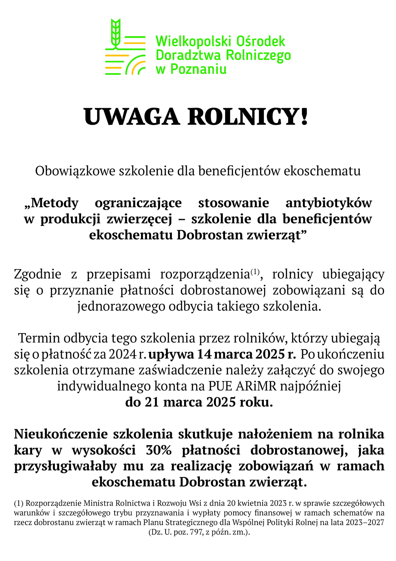 obowiązkowe szkolenie dla beneficjentów ekoschematu