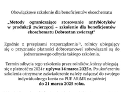obowiązkowe szkolenie dla beneficjentów ekoschematu
