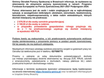 INFORMACJE - Pomoc żywnościowa dla najbardziej potrzebujących