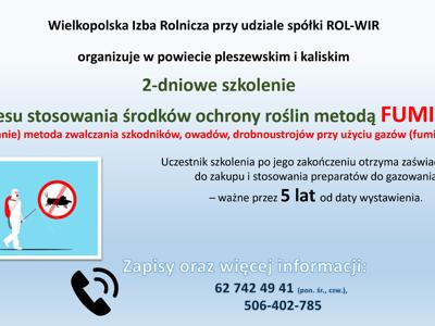 SZKOLENIE DLA ROLNIKÓW - stosowanie środków ochrony roślin metodą FUMIGACJI