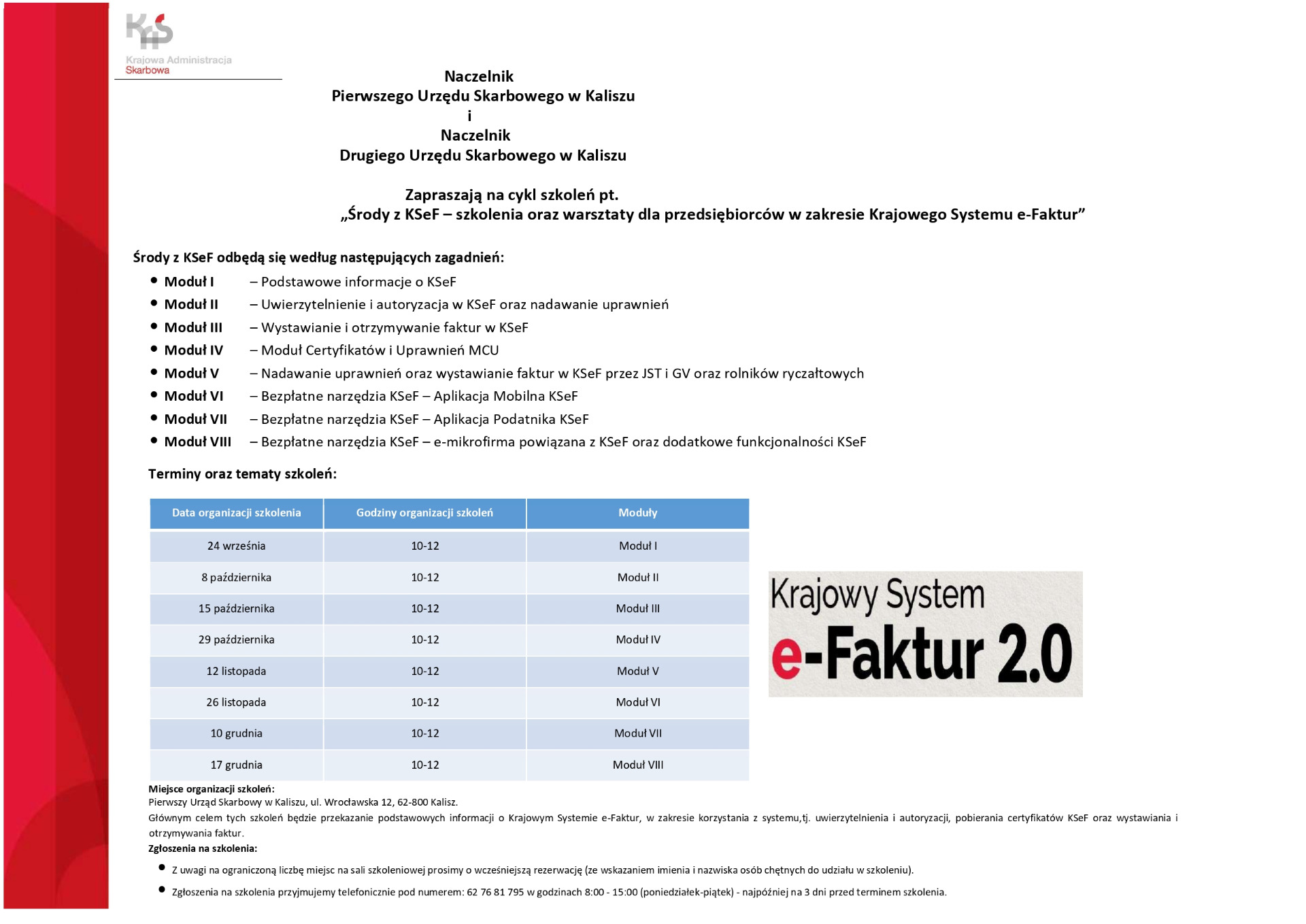 Cykl szkoleń pt. „Środy z KSeF – szkolenia oraz warsztaty dla przedsiębiorców w zakresie Krajowego Systemu e-Faktur”